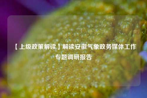 【上级政策解读】解读安徽气象政务媒体工作专题调研报告