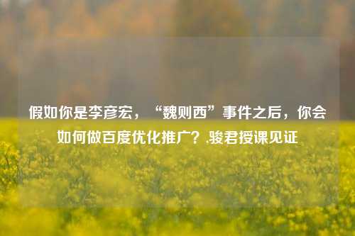 假如你是李彦宏，“魏则西”事件之后，你会如何做百度优化推广？,骏君授课见证